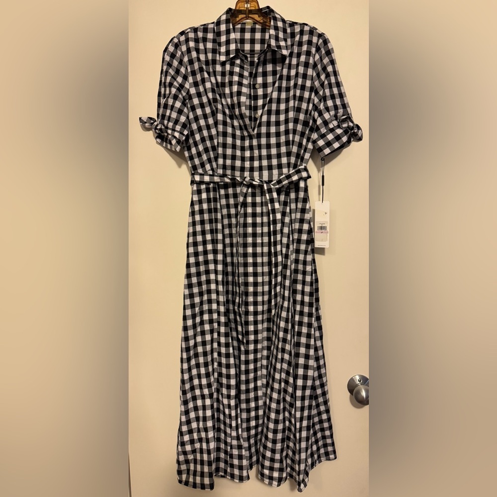 NWT Calvin Klein long gingham Dress 6P